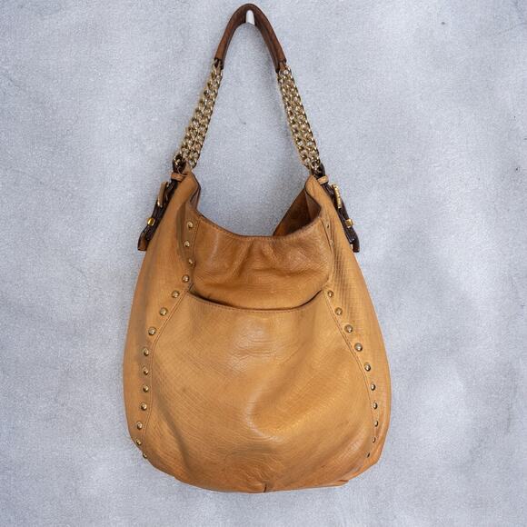 Y2K Michael Kors Astor Middleton Chain Hobo Bag Tan Leather Studded Shoulder Bag - Picture 1 of 12